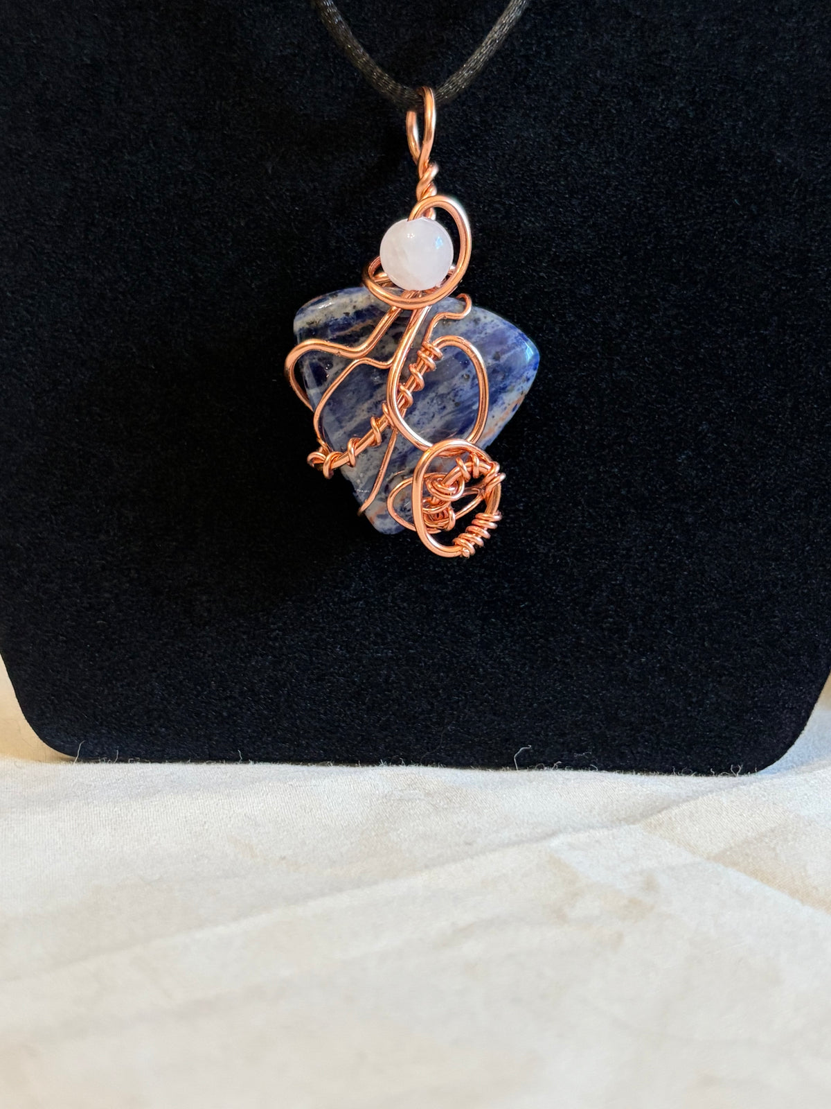 Sodalite & Rose Quartz Copper-Wrapped Pendant