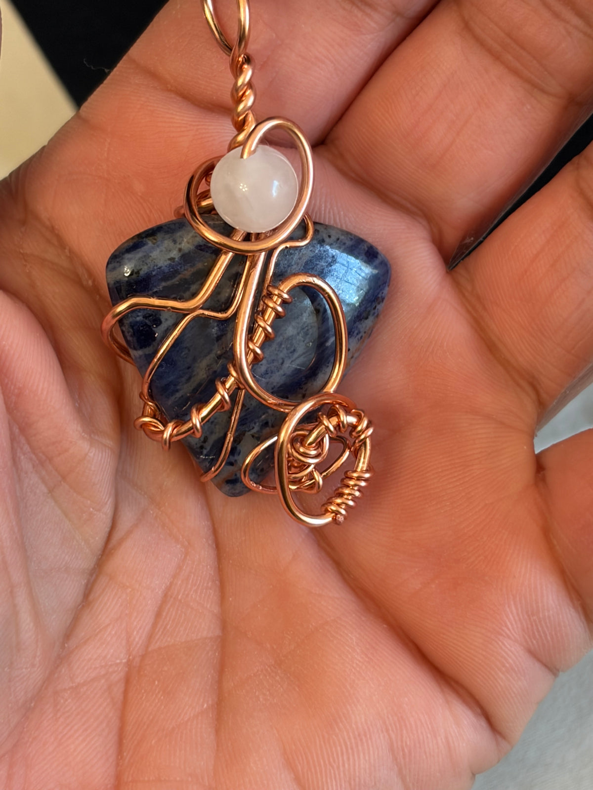 Sodalite & Rose Quartz Copper-Wrapped Pendant