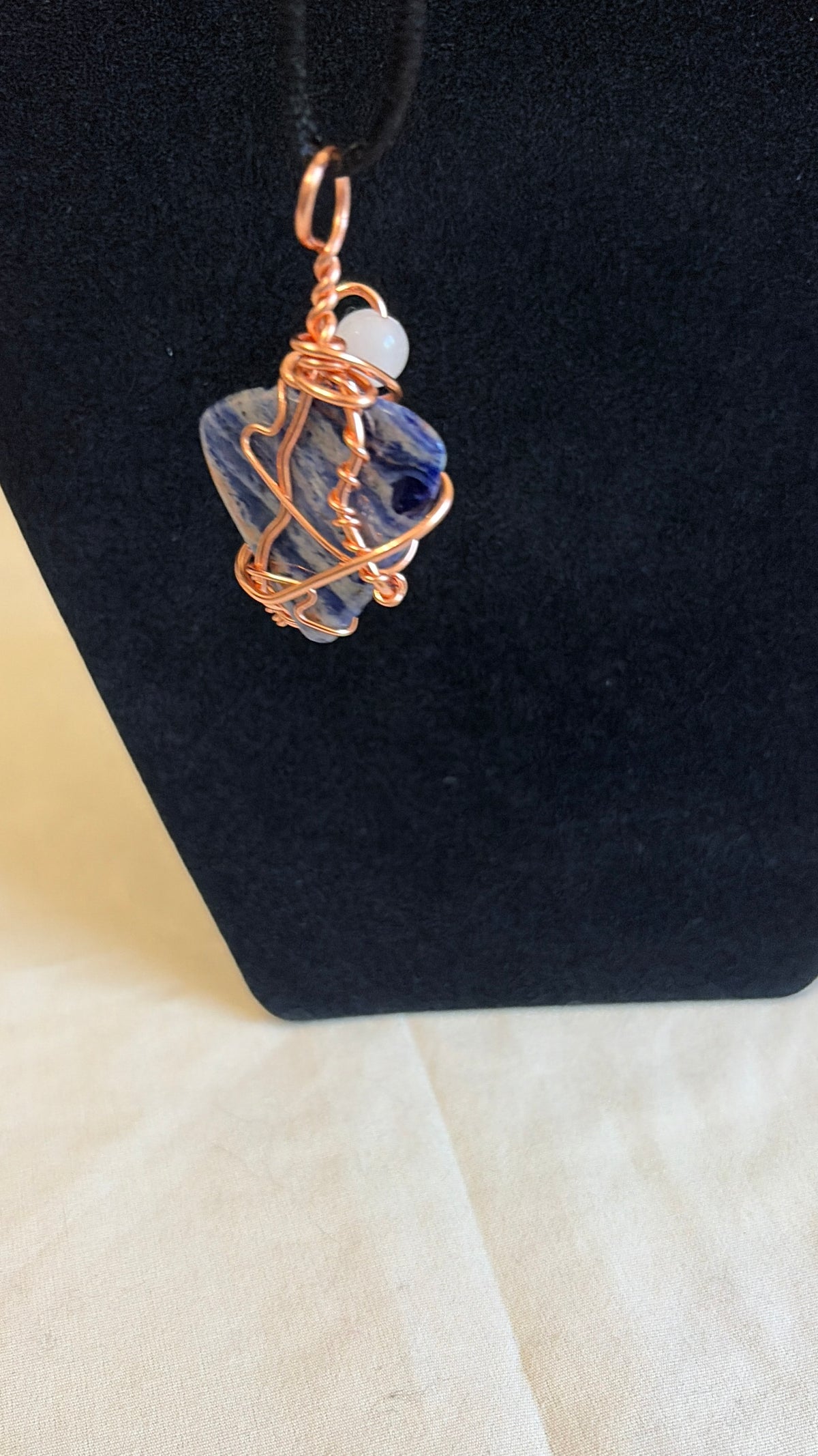 Sodalite & Rose Quartz Copper-Wrapped Pendant
