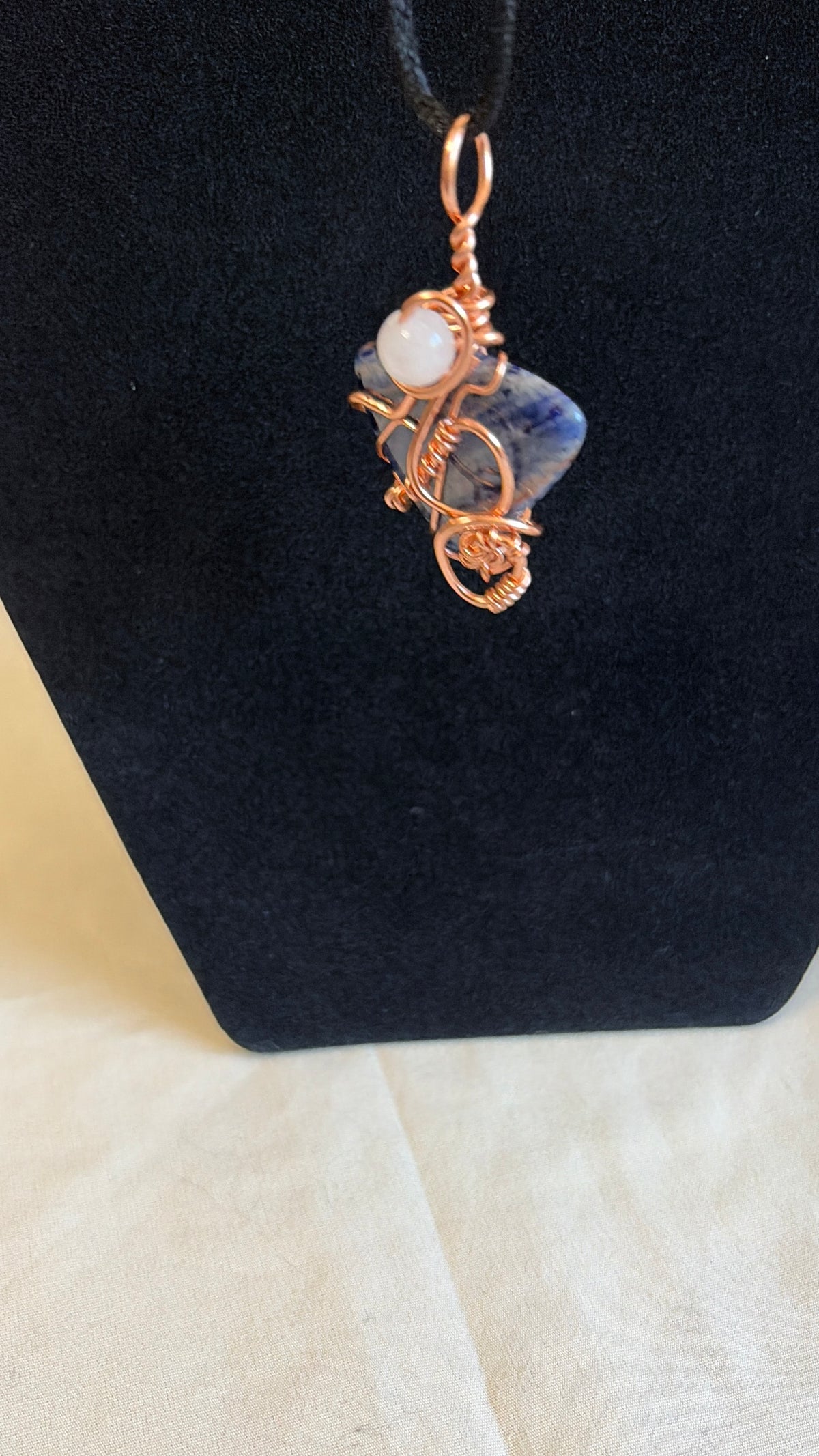 Sodalite & Rose Quartz Copper-Wrapped Pendant