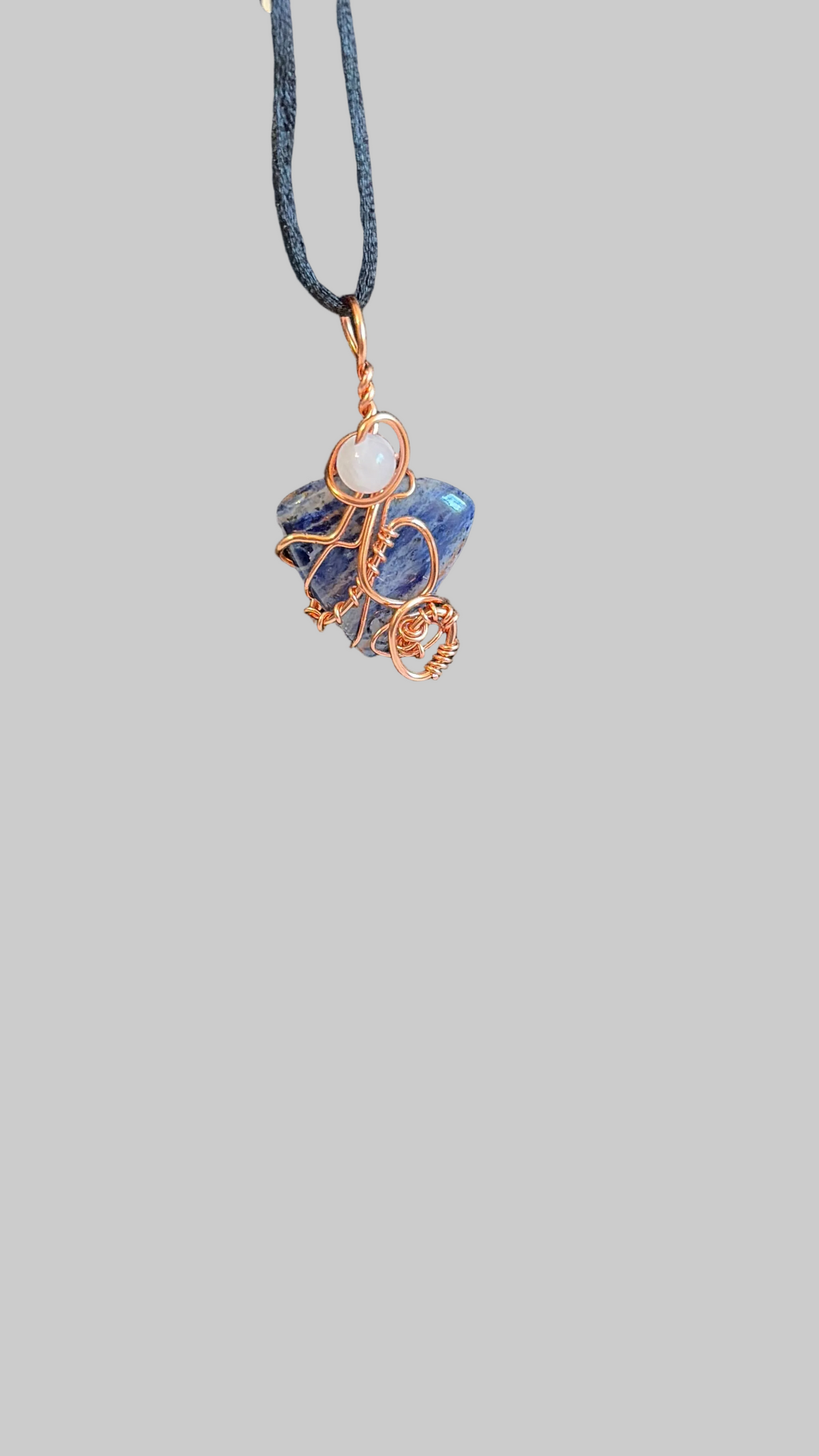 Sodalite & Rose Quartz Copper-Wrapped Pendant