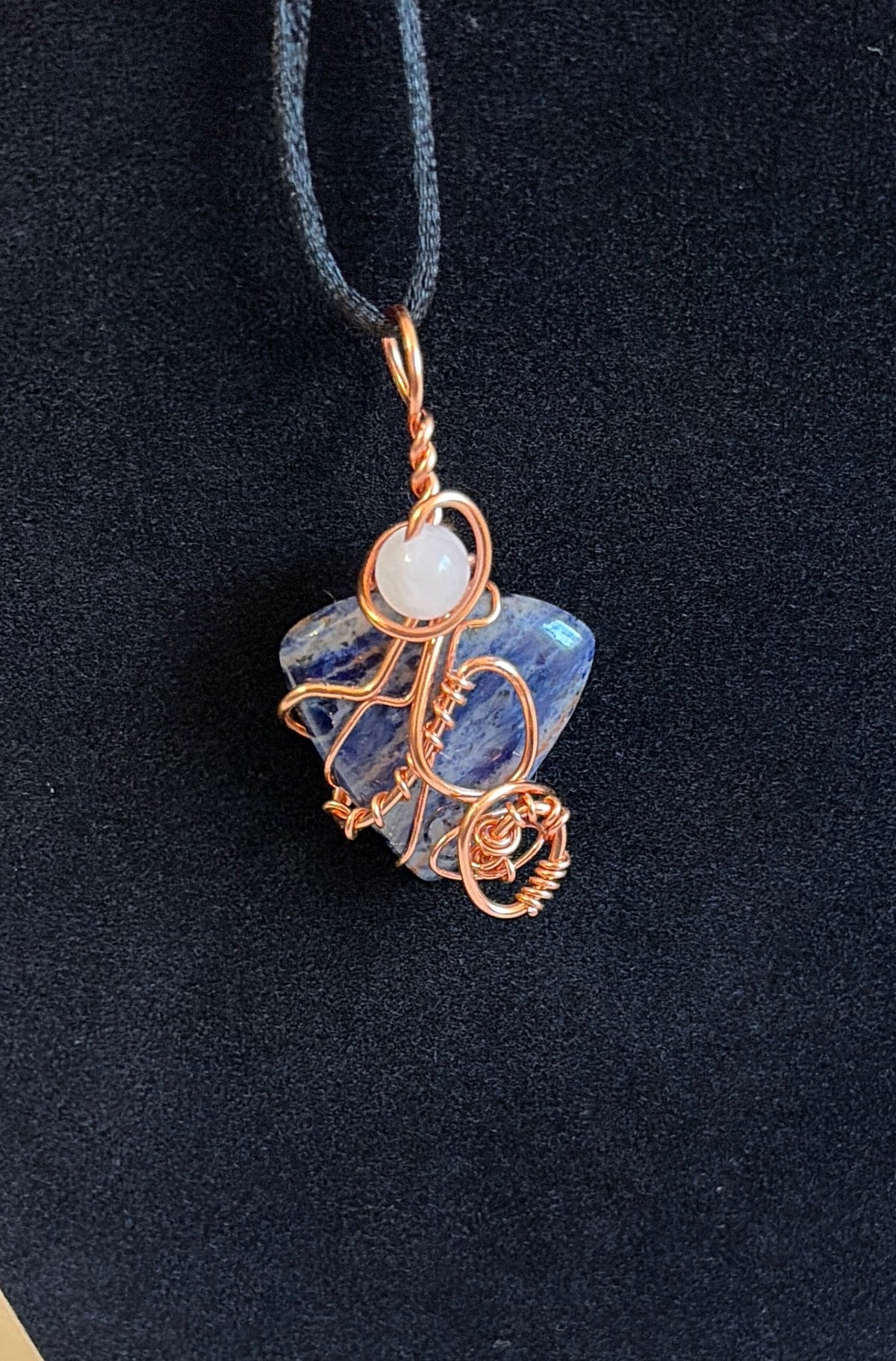 Sodalite & Rose Quartz Copper-Wrapped Pendant